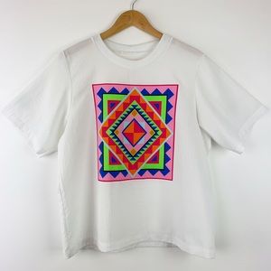 Vintage Women's Short Sleeve Shirt Geometric Large